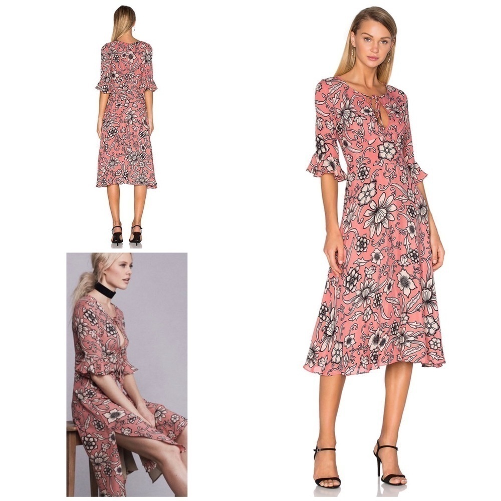 For Love & Lemons Ayla Pink Floral Midi Dress 2